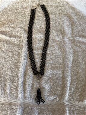Beaded Black Tassel Statement Necklace